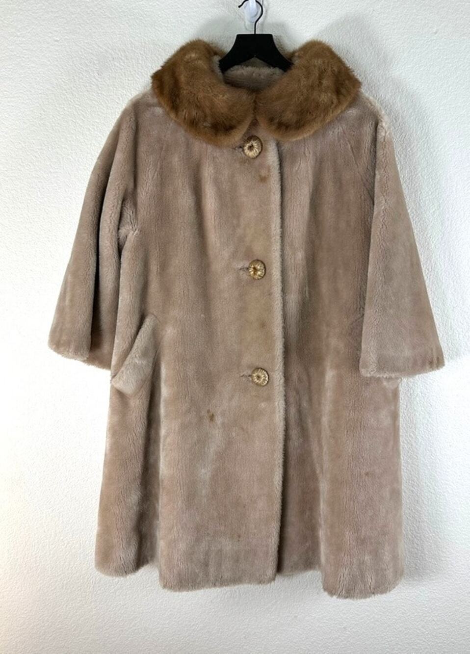 Vintage Borgana Faux Fur Coat Taupe Retro Mid Century Women’s 14 Retro Glam